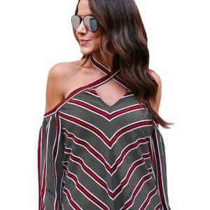 Stripe Cold Shoulder Blouse
